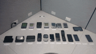 My collection of mobiles on display in an empty cubicle a few years ago